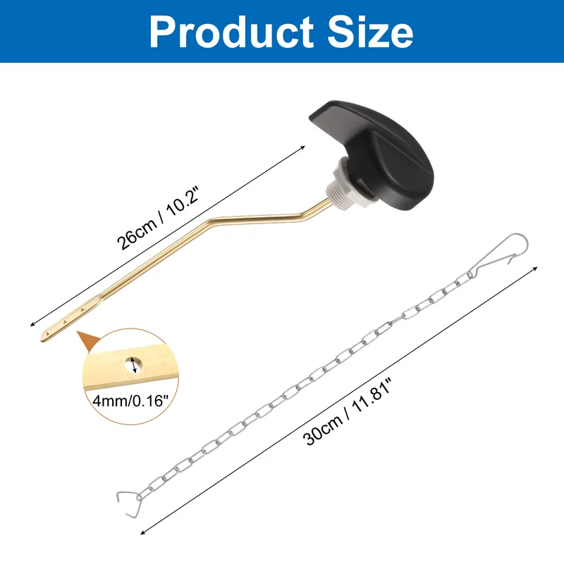 2 Pcs 1.7inch Toilet Flush Handle with Stainless Steel Chain, Black