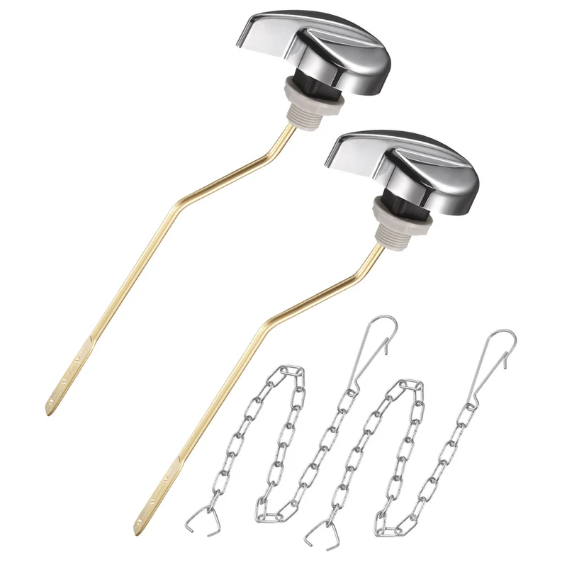 2 Pcs 1.7inch Toilet Flush Handle with Stainless Steel Chain, Silver