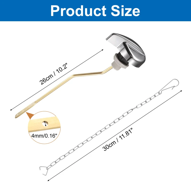 2 Pcs 1.7inch Toilet Flush Handle with Stainless Steel Chain, Silver