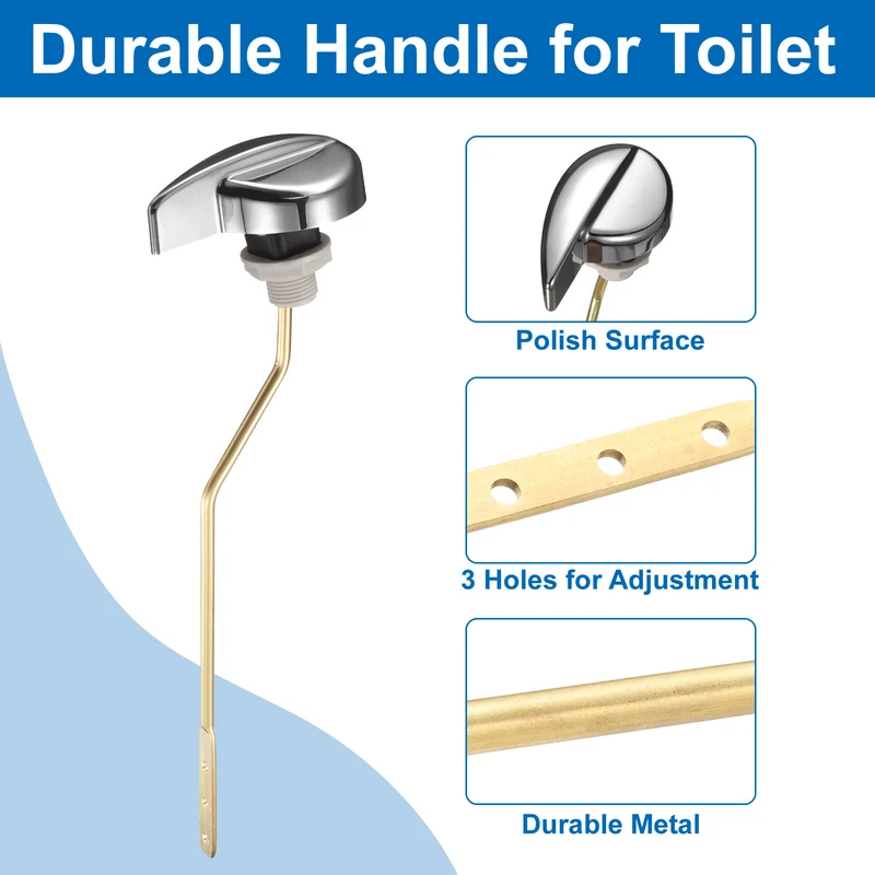 2 Pcs 1.7inch Toilet Flush Handle with Stainless Steel Chain, Silver