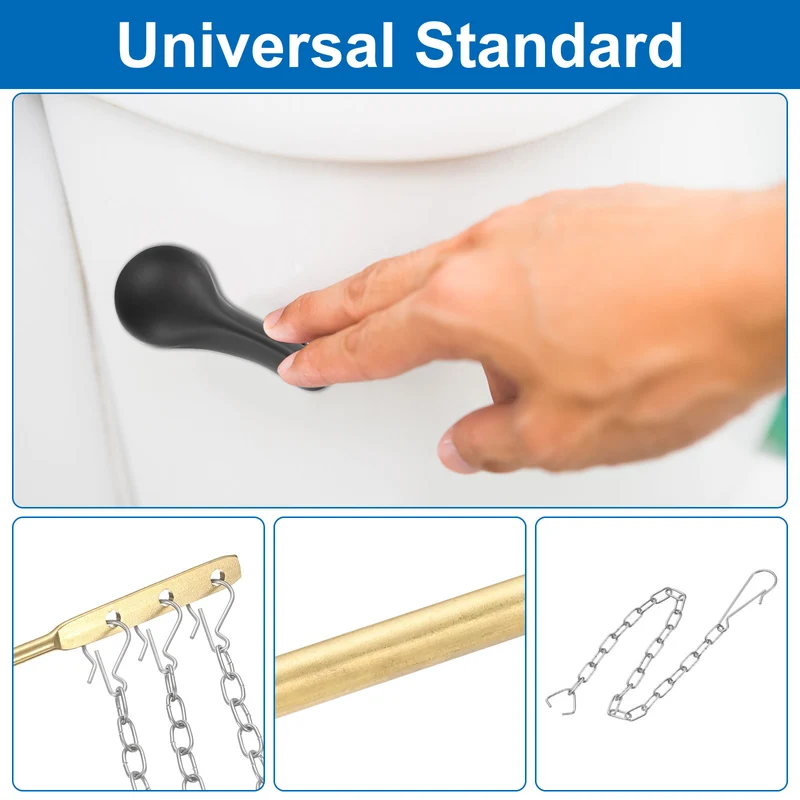 2 Pcs 1.7inch Toilet Flush Handle with Stainless Steel Chain, Silver