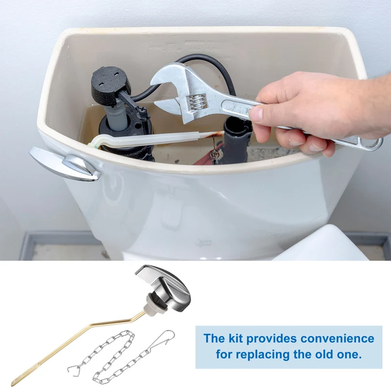 2 Pcs 1.7inch Toilet Flush Handle with Stainless Steel Chain, Silver