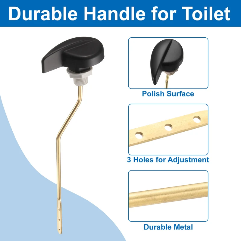 1 Pcs 1.7inch Toilet Flush Handle with Stainless Steel Chain, Black