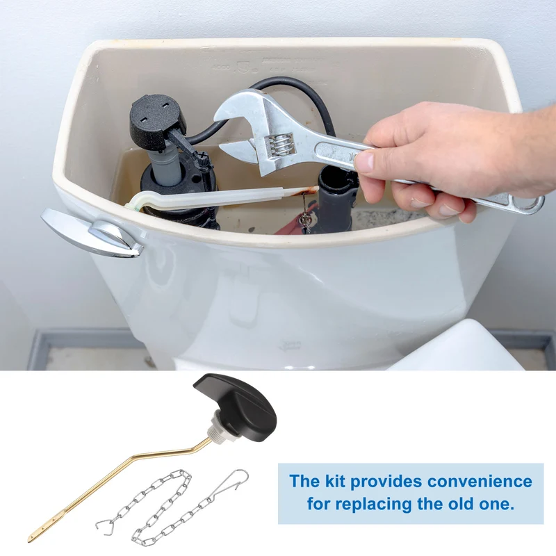 1 Pcs 1.7inch Toilet Flush Handle with Stainless Steel Chain, Black