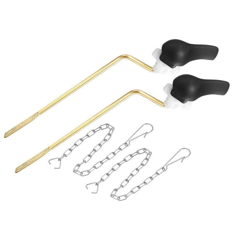 2 Pcs 1.2inch Toilet Flush Handle with Stainless Steel Chain, Black