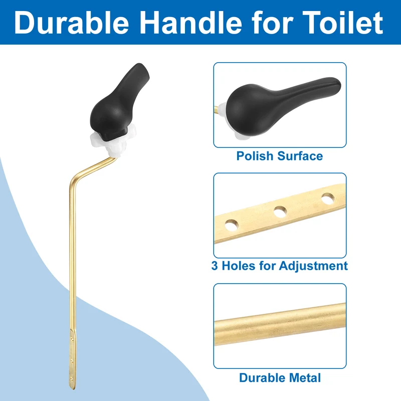 2 Pcs 1.2inch Toilet Flush Handle with Stainless Steel Chain, Black