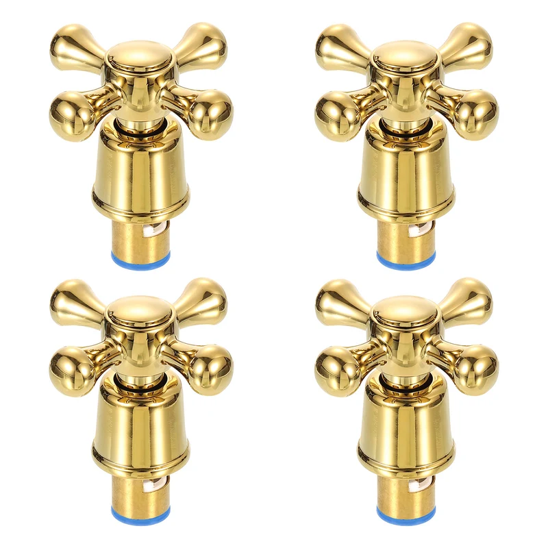 4Pcs Faucet Tap Handle, Faucet Knob, Alloy Cross Faucet Tap Replacement, Gold
