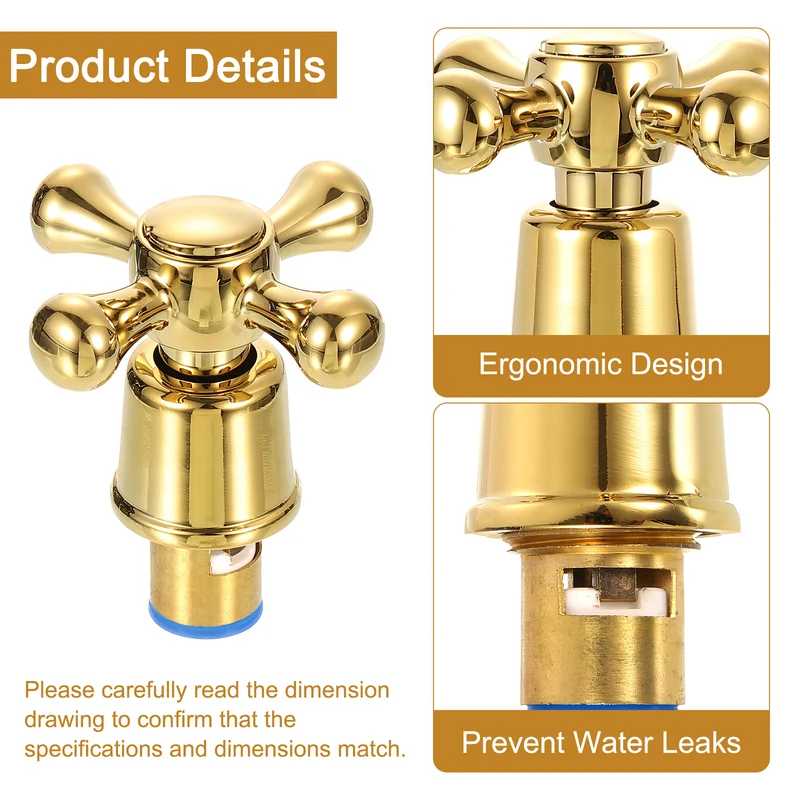 4Pcs Faucet Tap Handle, Faucet Knob, Alloy Cross Faucet Tap Replacement, Gold