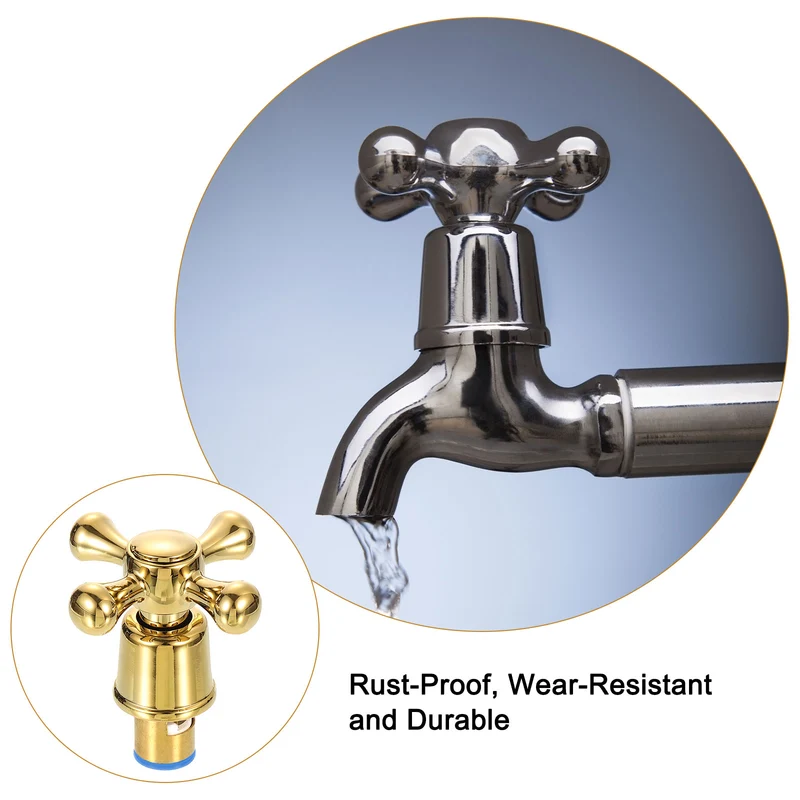4Pcs Faucet Tap Handle, Faucet Knob, Alloy Cross Faucet Tap Replacement, Gold