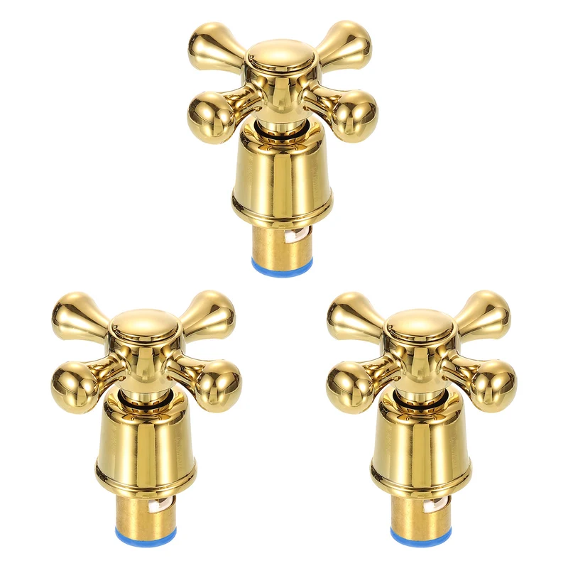 3Pcs Faucet Tap Handle, Faucet Knob, Alloy Cross Faucet Tap Replacement, Gold
