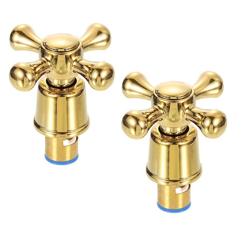 2Pcs Faucet Tap Handle Small Faucet Knob Alloy Cross Faucet Tap Gold