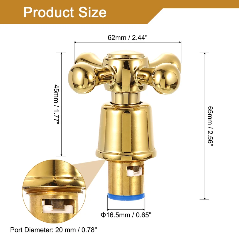 Faucet Tap Handle, Faucet Knob, Alloy Cross Faucet Tap Replacement, Gold