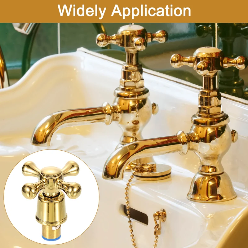 Faucet Tap Handle, Faucet Knob, Alloy Cross Faucet Tap Replacement, Gold