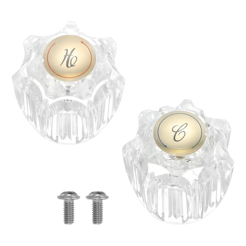 Bathroom Faucet Knobs Replacement, 2Pcs Acrylic Hot and Cold Knob Handle Kit Fits Kitchen and Lavatory Hot and Cold Faucet (Clear)