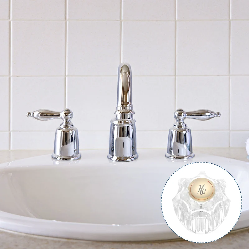 Bathroom Faucet Knobs Replacement, 2Pcs Acrylic Hot and Cold Knob Handle Kit Fits Kitchen and Lavatory Hot and Cold Faucet (Clear)