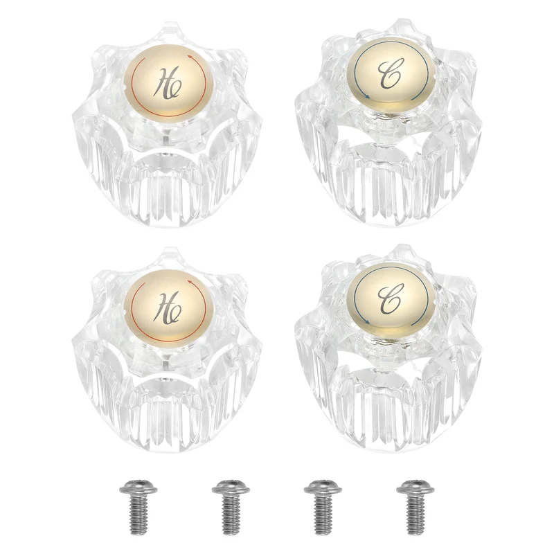 Bathroom Faucet Knobs Replacement, 4Pcs Acrylic Hot and Cold Knob Handle Kit Fits Kitchen and Lavatory Hot and Cold Faucet (Clear)