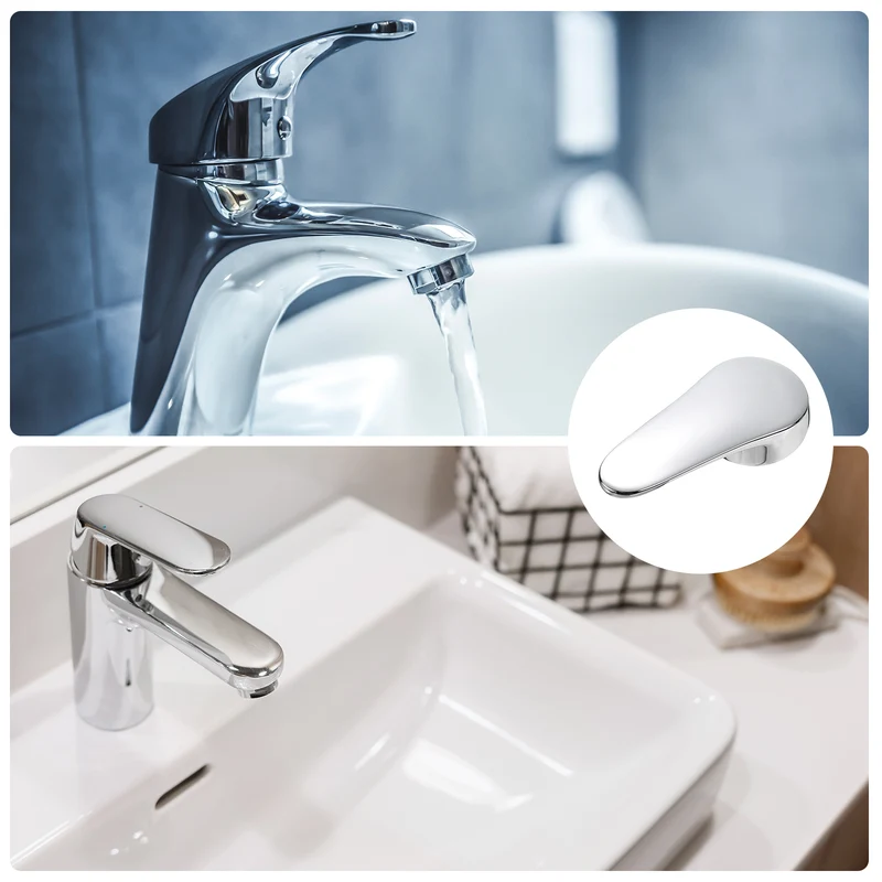 Faucet Lever Handle,4Pcs 40mm Zinc Alloy Basin Mixer Faucet Tap Single Lever Handle Replacement for Kitchen,Bathroom (Silver)