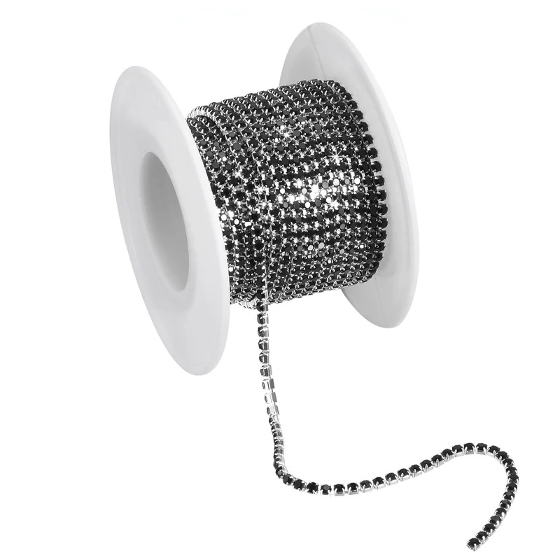 5.5 Yards Crystal Rhinestone Chain, 2mm Close Claw Chain Trim Black