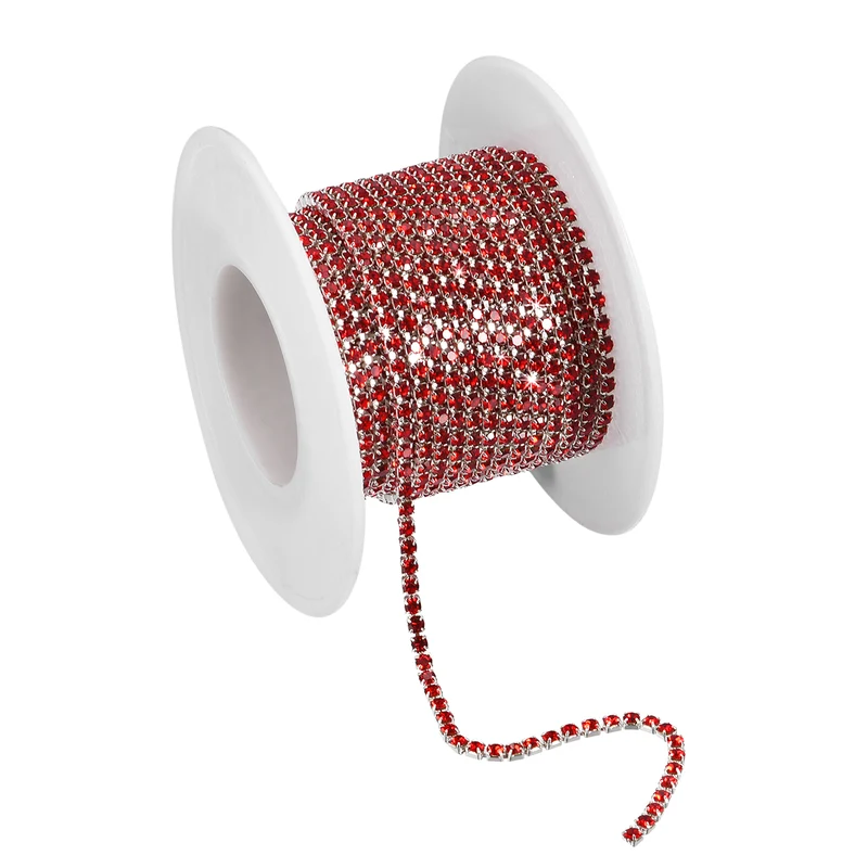 5.5 Yards Crystal Rhinestone Chain, 2mm Close Claw Chain Trim Dark Red