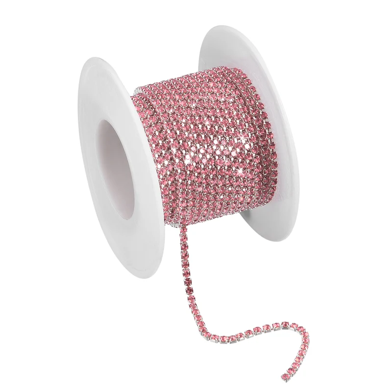 5.5 Yards Crystal Rhinestone Chain, 2mm Close Claw Chain Trim Light Pink
