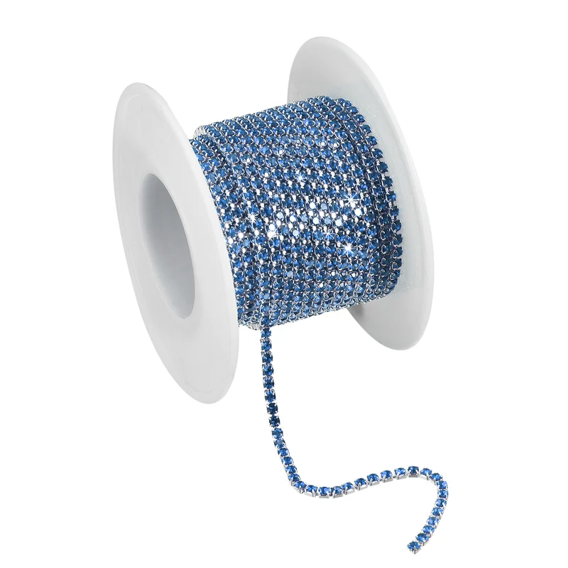 5.5 Yards Crystal Rhinestone Chain, 2mm Close Claw Chain Trim Light Blue