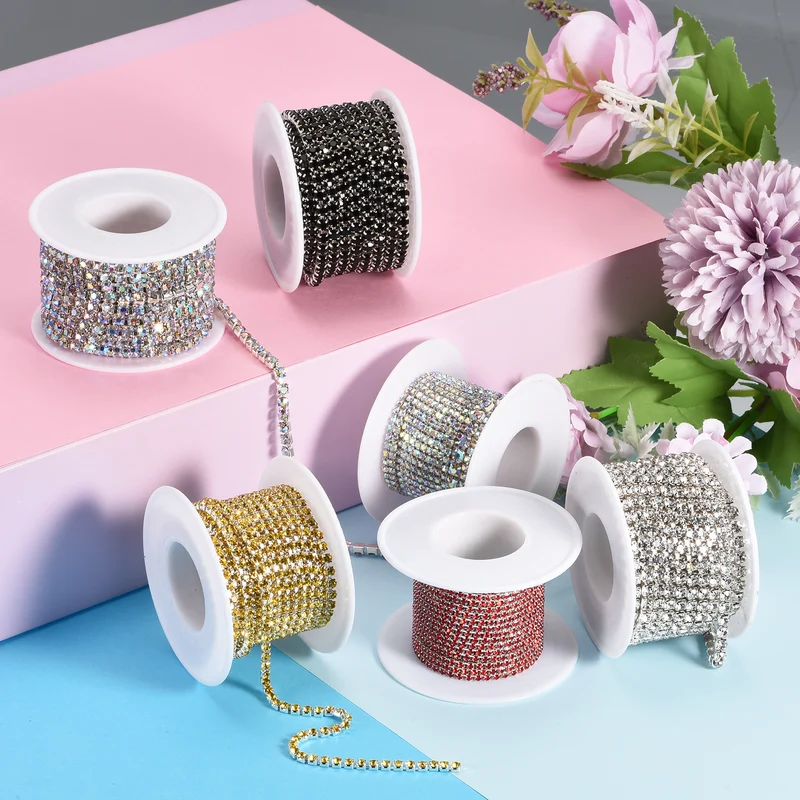 5.5 Yards Crystal Rhinestone Chain, 2mm Close Claw Chain Trim Lake Blue