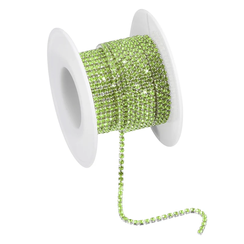 5.5 Yards Crystal Rhinestone Chain, 2mm Close Claw Chain Trim Light Green