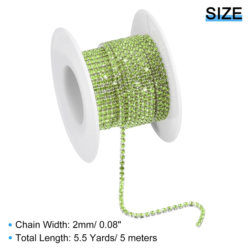 5.5 Yards Crystal Rhinestone Chain, 2mm Close Claw Chain Trim Light Green