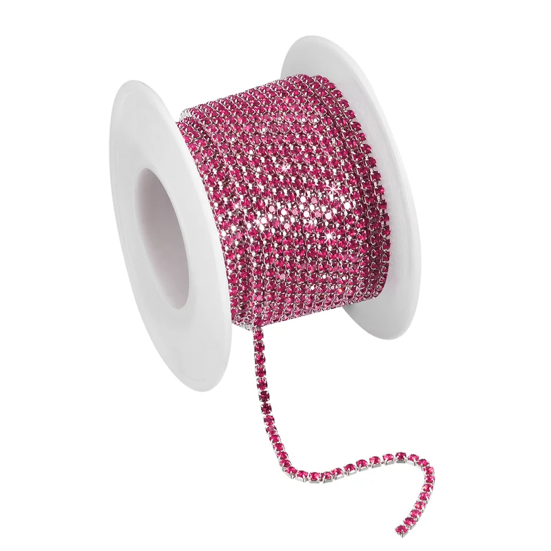 11 Yards Crystal Rhinestone Chain, 2mm Close Claw Chain Trim Rose Red
