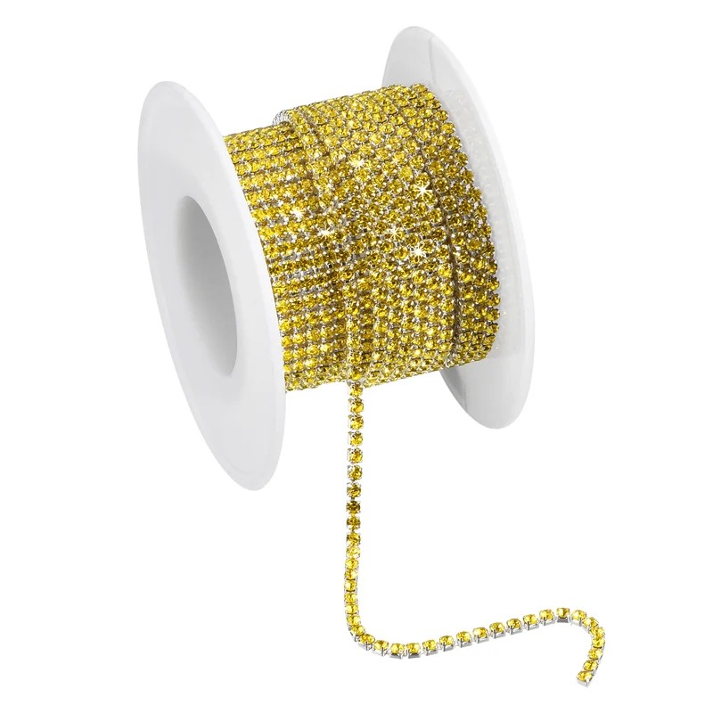 11 Yards Crystal Rhinestone Chain, 2mm Close Claw Chain Trim Lemon Yellow