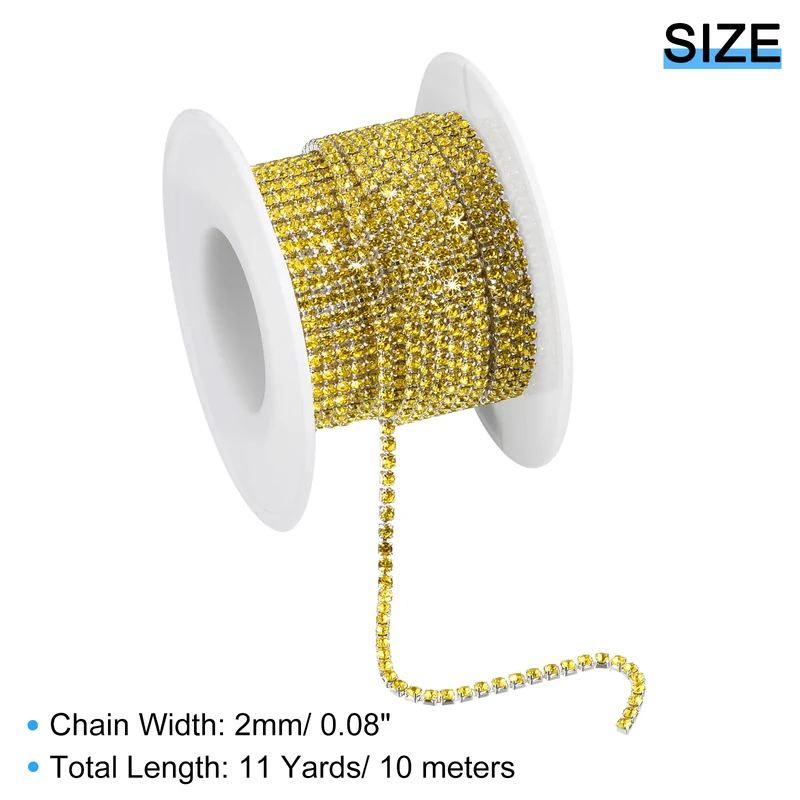 11 Yards Crystal Rhinestone Chain, 2mm Close Claw Chain Trim Lemon Yellow