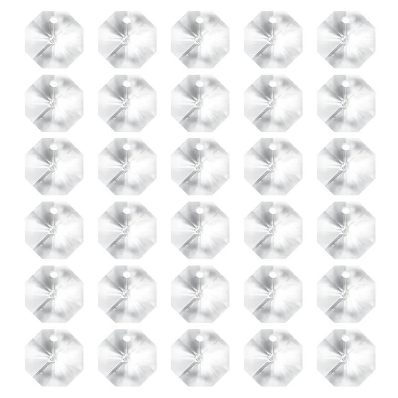 30Pcs K9 Crystal Octagon Beads 1 Hole Pendants 14mm, Clear
