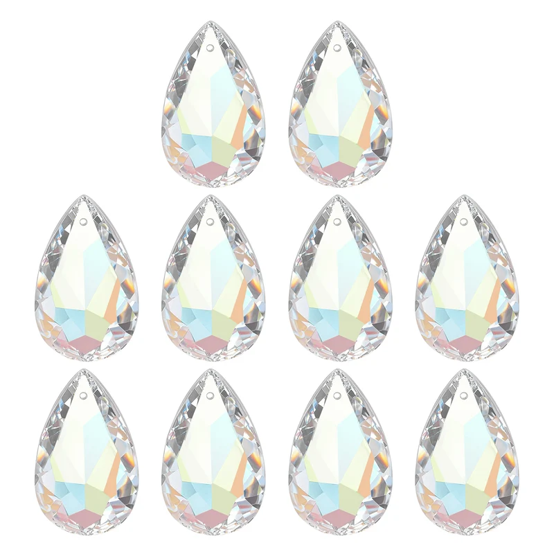 K9 Crystal Teardrop Pendants Oval Beads, 10 Pack 38mm, Electroplating Purple