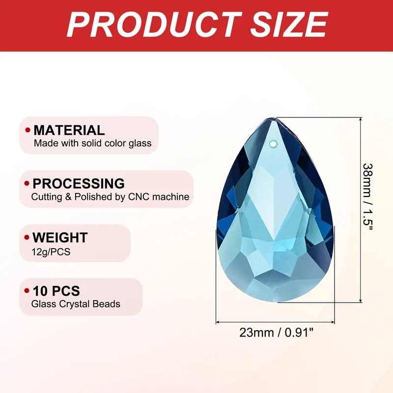K9 Crystal Teardrop Pendants Oval Beads, 10 Pack 38mm, Sky Blue