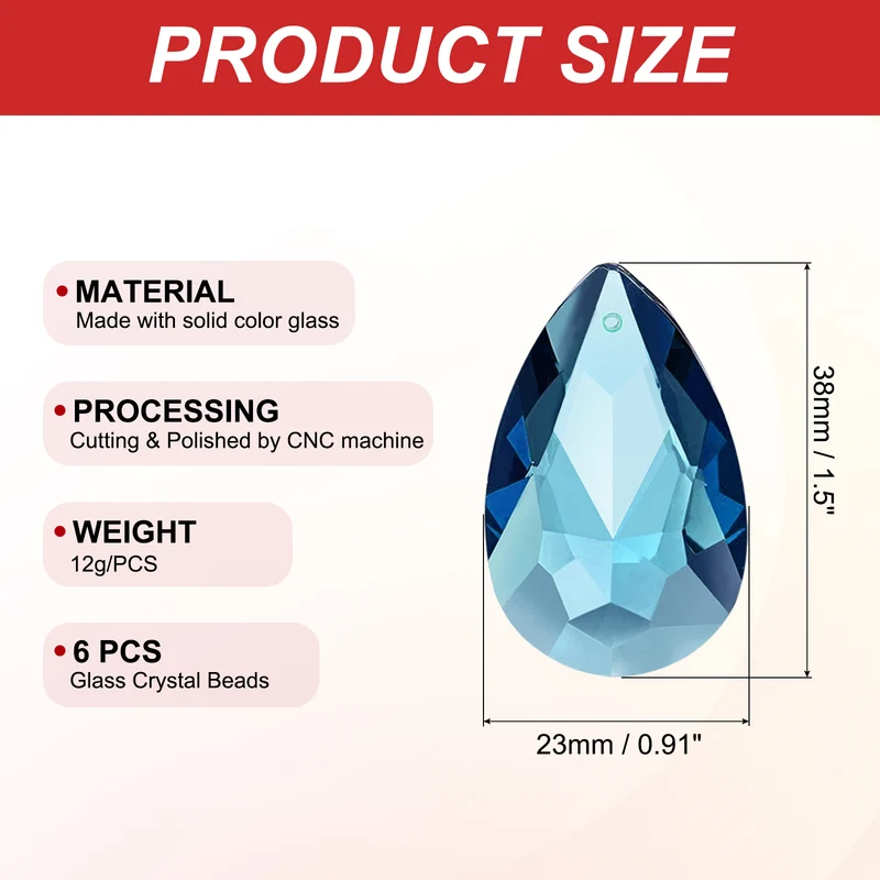 K9 Crystal Teardrop Pendants Oval Beads, 6 Pack 38mm, Sky Blue