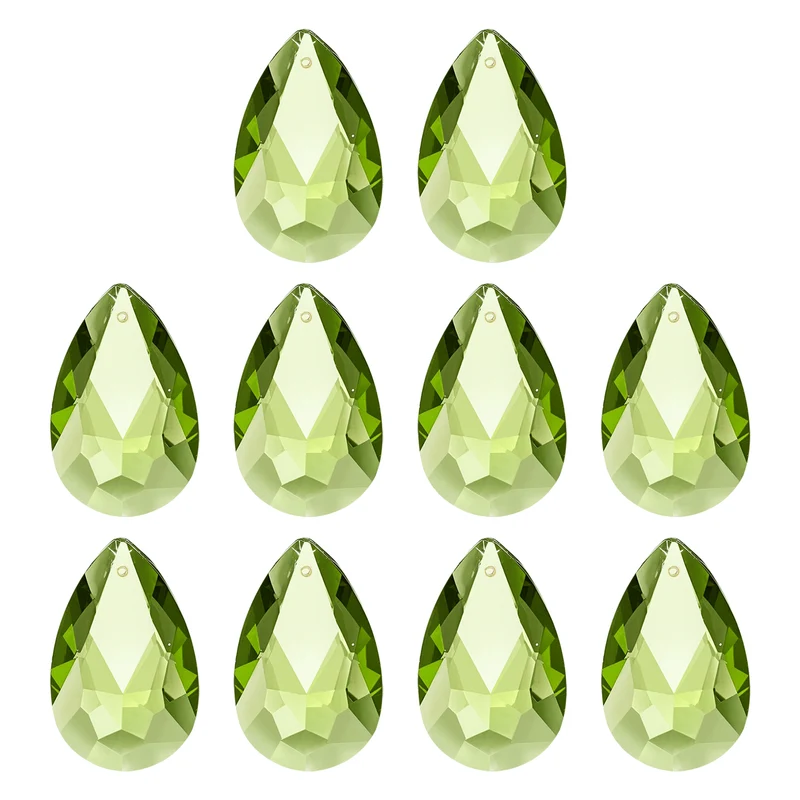K9 Crystal Teardrop Pendants Oval Beads, 10 Pack 38mm, Olive Green
