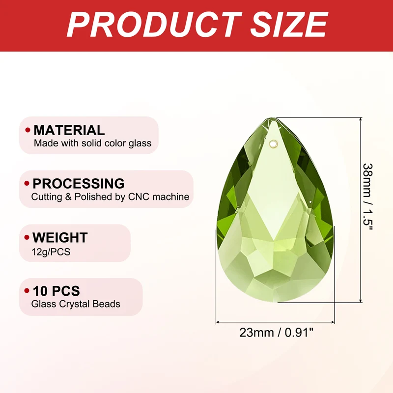 K9 Crystal Teardrop Pendants Oval Beads, 10 Pack 38mm, Olive Green
