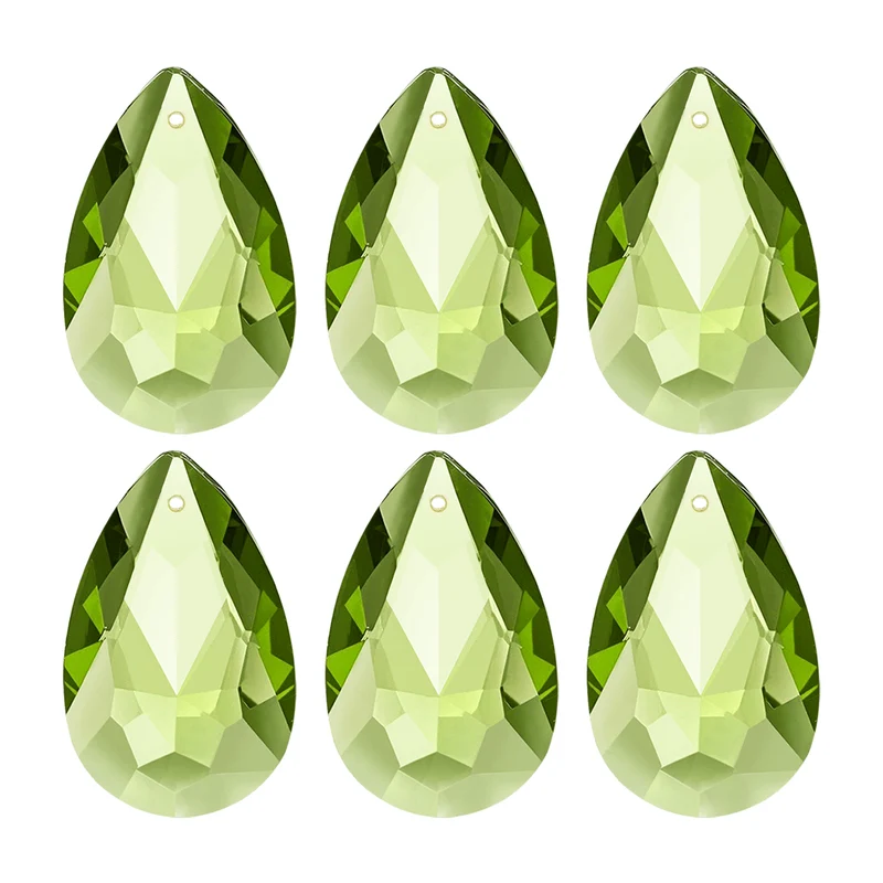 K9 Crystal Teardrop Pendants Oval Beads, 6 Pack 38mm, Olive Green