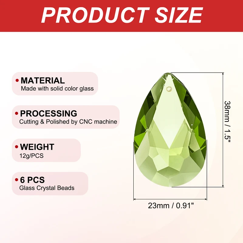 K9 Crystal Teardrop Pendants Oval Beads, 6 Pack 38mm, Olive Green