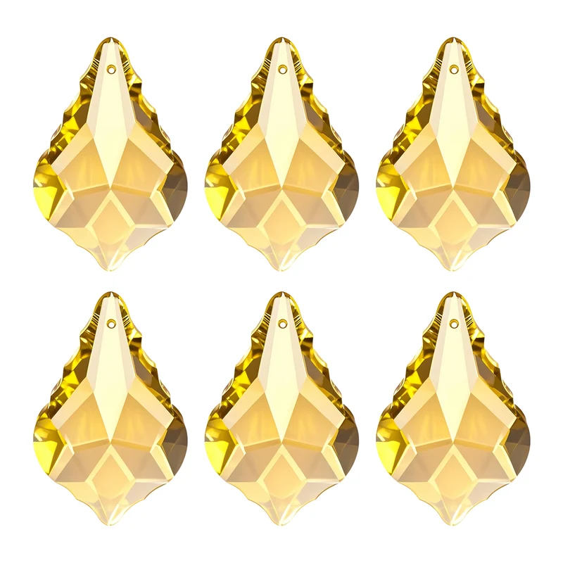 K9 Crystal Teardrop Beads, 6 Pack 38mm Chandelier Prisms Leaf Golden Yellow