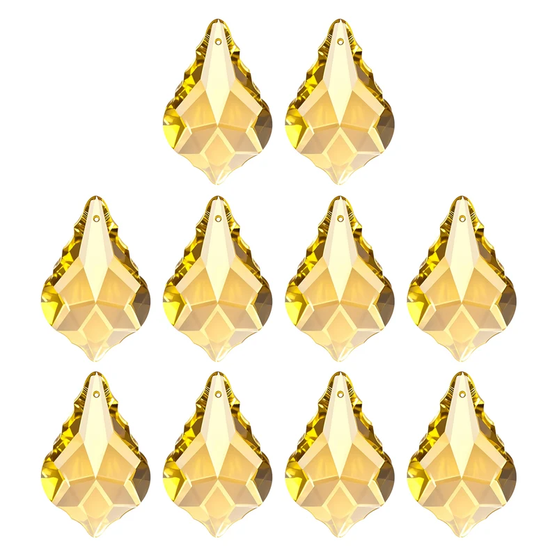 K9 Crystal Teardrop Beads, 10 Pack 38mm Chandelier Prisms Leaf Golden Yellow
