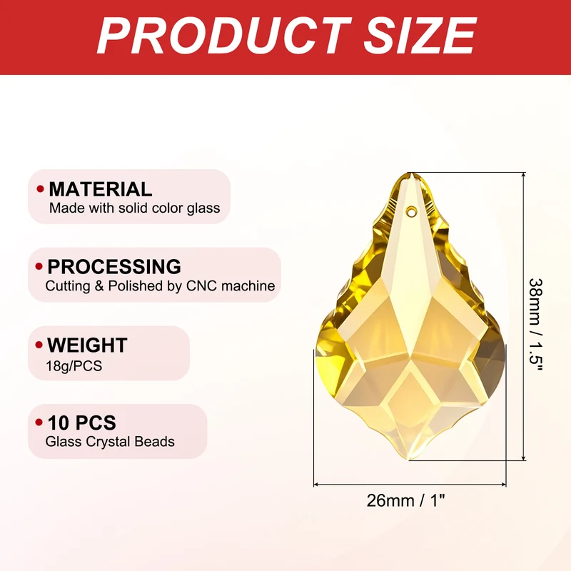 K9 Crystal Teardrop Beads, 10 Pack 38mm Chandelier Prisms Leaf Golden Yellow