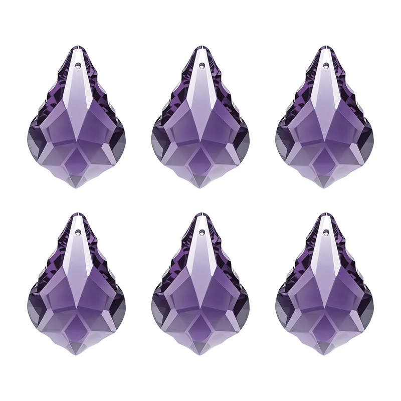 K9 Crystal Teardrop Beads, 6 Pack 38mm Chandelier Prisms Leaf Purple