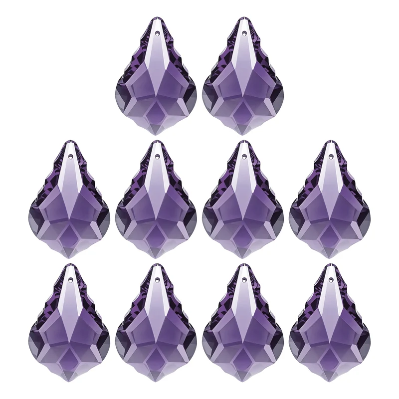 K9 Crystal Teardrop Beads, 10 Pack 38mm Chandelier Prisms Leaf Purple