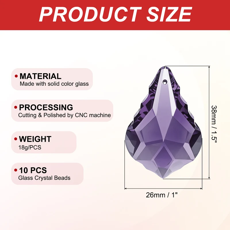 K9 Crystal Teardrop Beads, 10 Pack 38mm Chandelier Prisms Leaf Purple