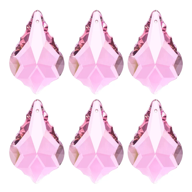 K9 Crystal Teardrop Beads, 6 Pack 38mm Chandelier Prisms Leaf Pink