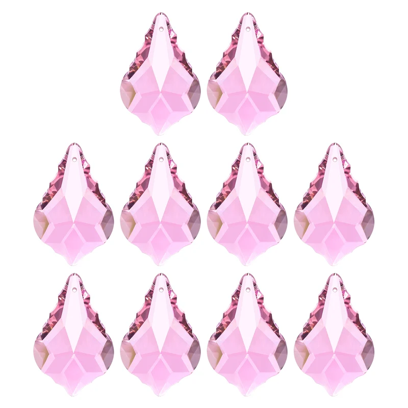 K9 Crystal Teardrop Beads, 10 Pack 38mm Chandelier Prisms Leaf Pink