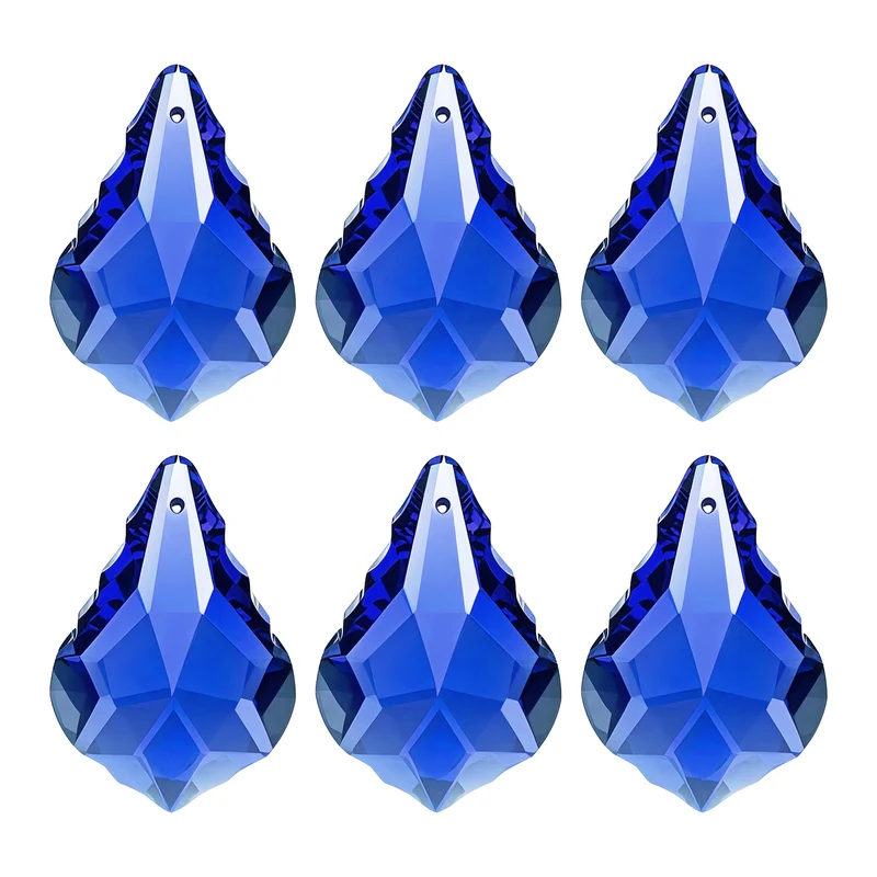 6Pcs K9 Crystal Teardrop Beads 38mm Chandelier Prisms Leaf Light Blue