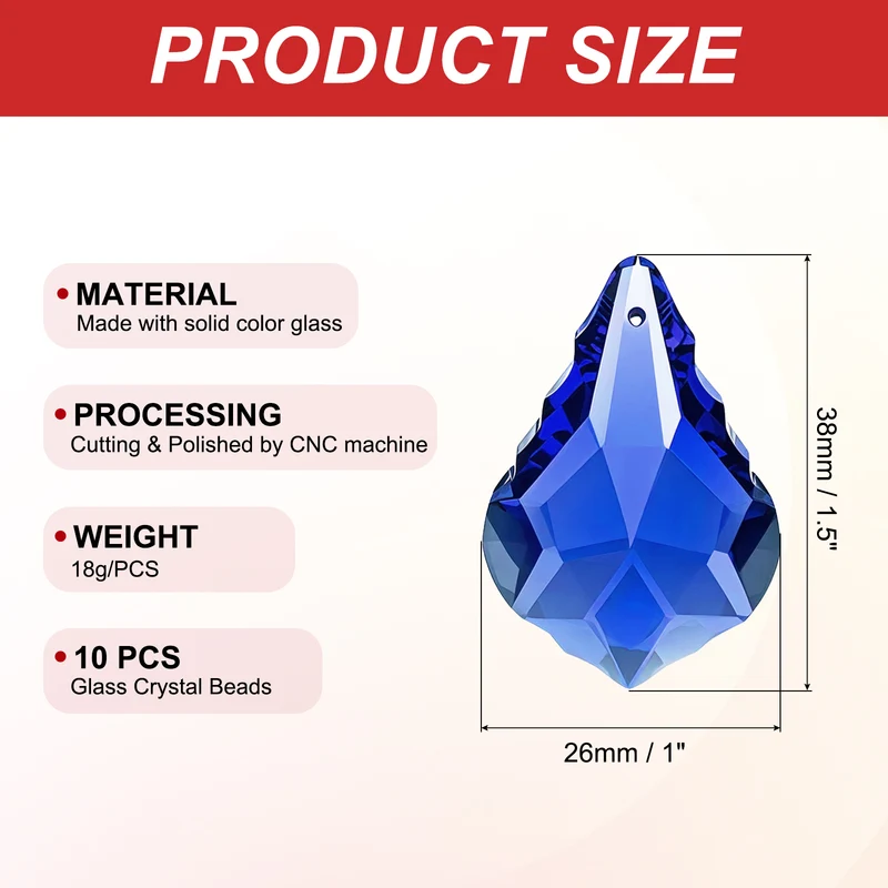 K9 Crystal Teardrop Beads, 10 Pack 38mm Chandelier Prisms Leaf Light Blue
