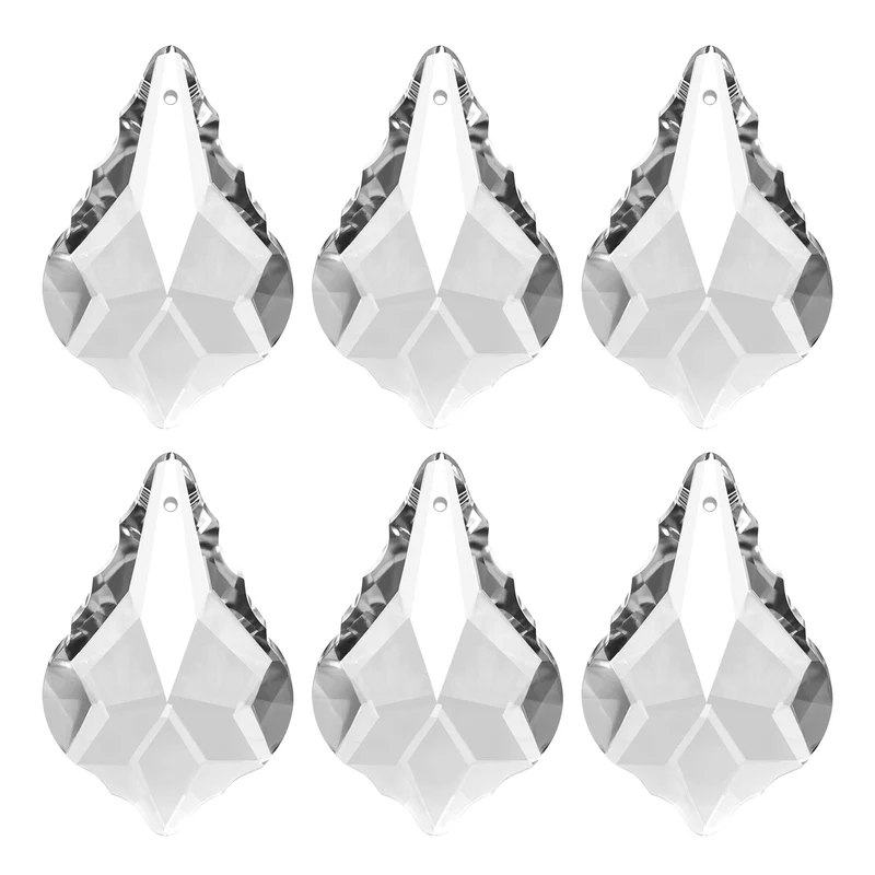 6Pack K9 Crystal Teardrop Beads 38mm Chandelier Prisms Leaf Clear